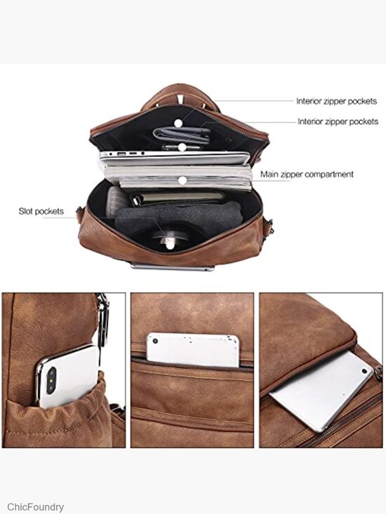 Womens Faux Leather Backpack Purse with Detachable Wristlet Wallet